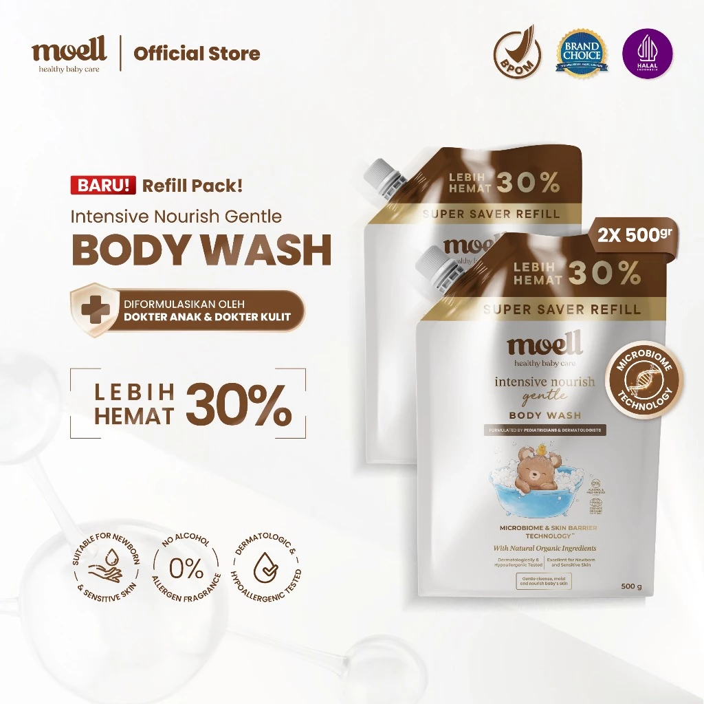 Moell Gentle Sabun Mandi Bayi Anak Kemasan Refill 500gr 5